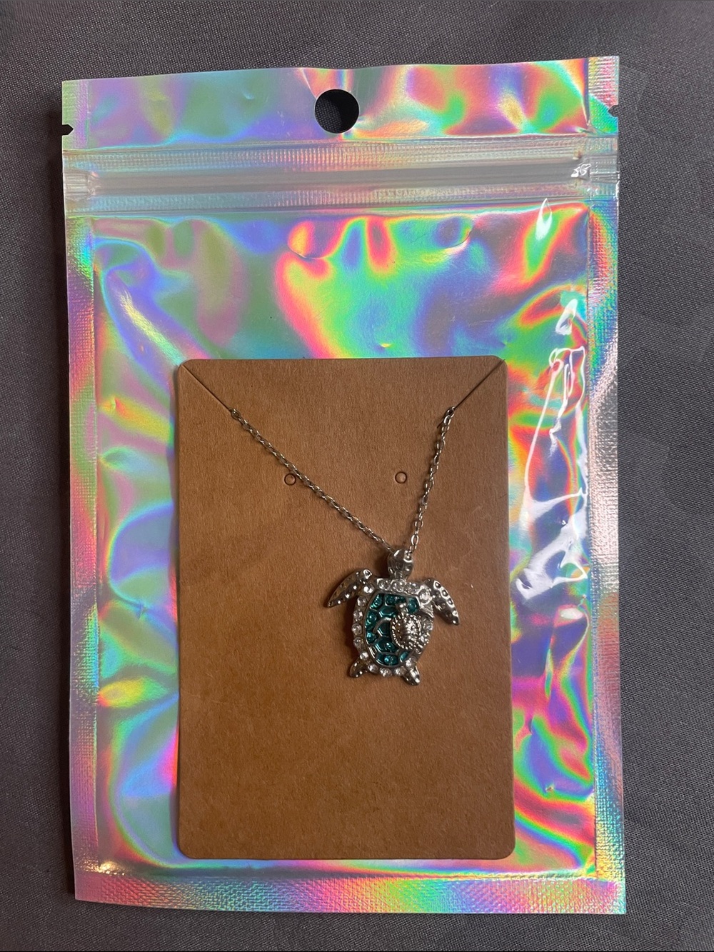 Silver Sea Turtle Pendant Necklace with Teal Accents - Women Jewelry